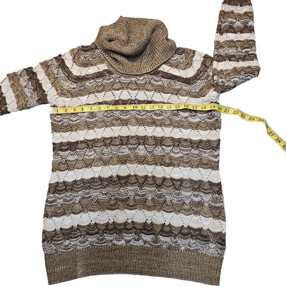 Kim Rogers Sweater Womens Brown Cream Stripe Cowl Neck Pullover Soft Sweater M - Picture 6 of 9